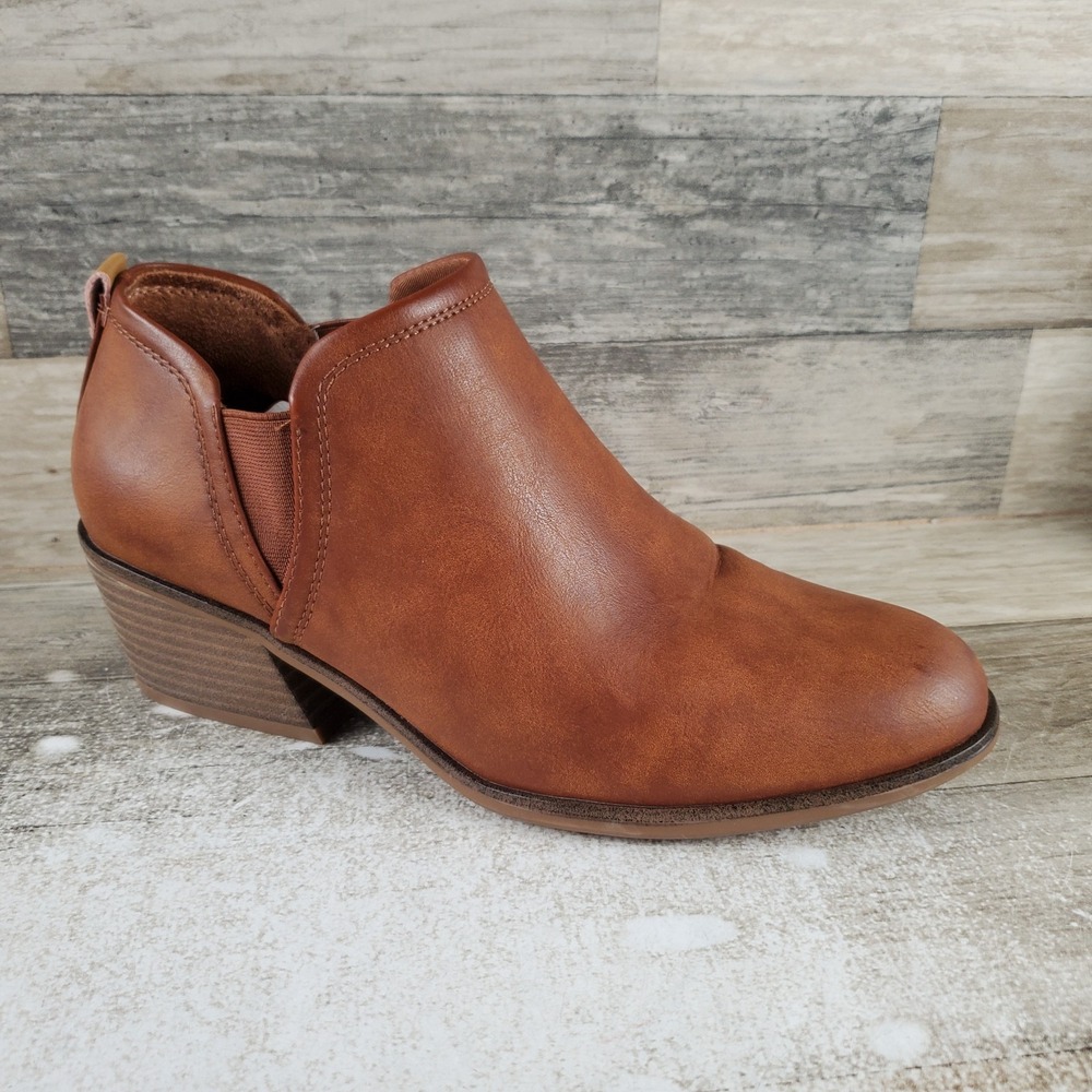 Dr Scholls Laurel Womens Ankle Bootie Sz 9.5 M Honey Block Heel Slip-On Boots